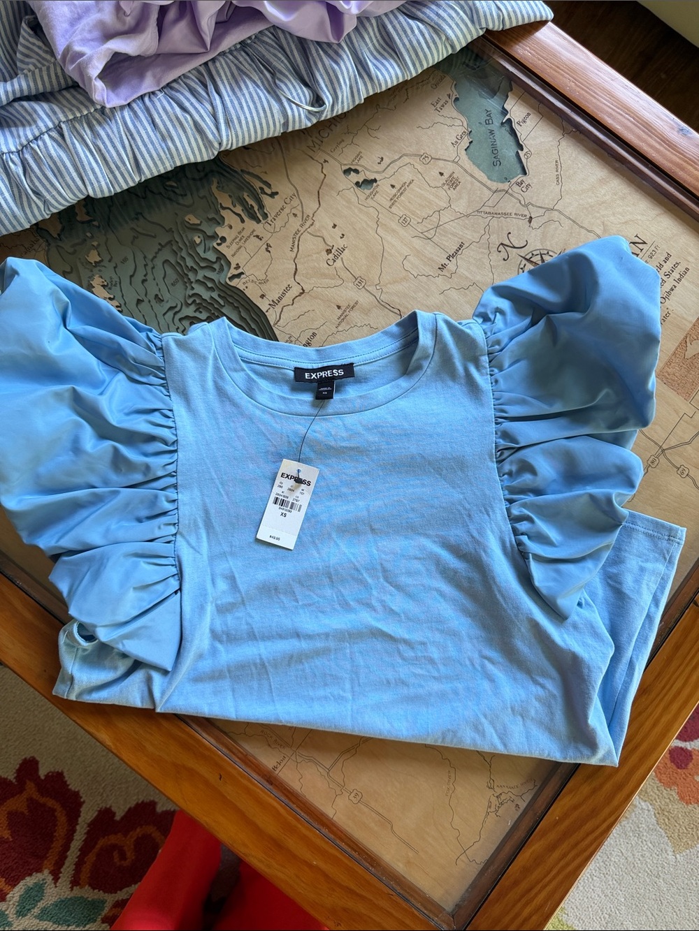 Express Light Blue Puff Sleeve Tee